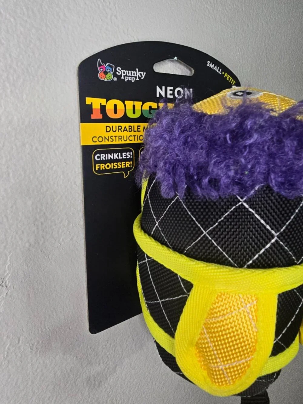 Spunky Pup Neon Tough Plush Bee Small Dog Toy